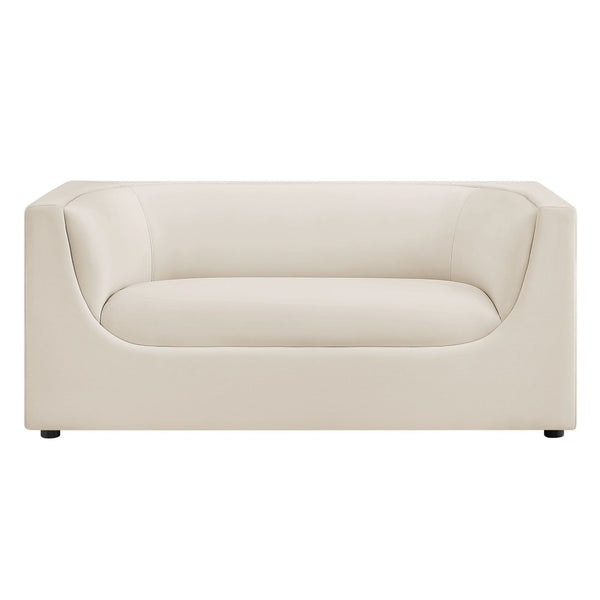Modway Furniture Hilda Sculptural Performance Velvet Loveseat with Curved Wraparound Back for Modern Living Alabaster EEI-7565-ALA