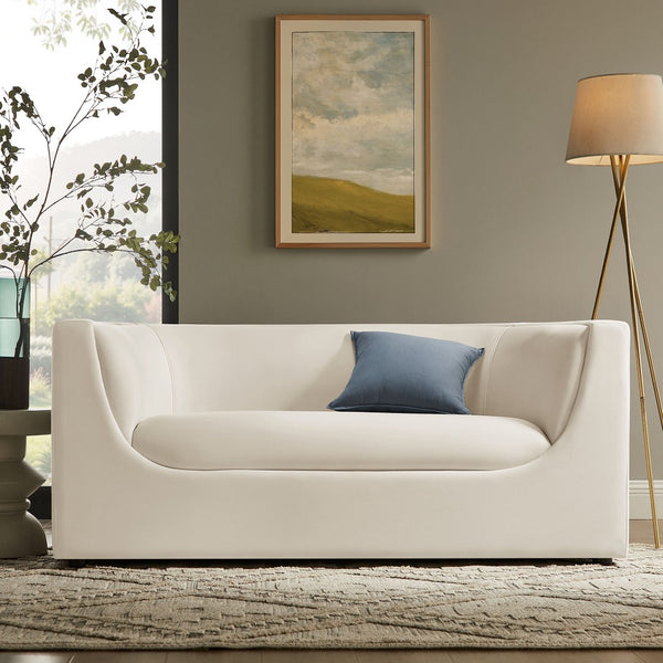 Modway Furniture Hilda Sculptural Performance Velvet Loveseat with Curved Wraparound Back for Modern Living Alabaster EEI-7565-ALA