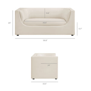 Modway Furniture Hilda Sculptural Performance Velvet Loveseat with Curved Wraparound Back for Modern Living Alabaster EEI-7565-ALA
