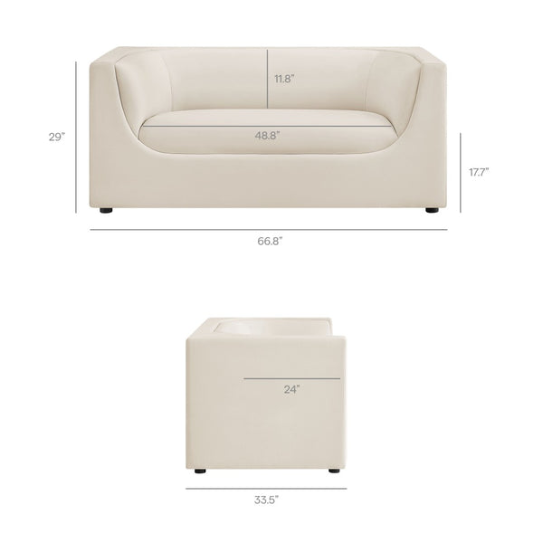 Modway Furniture Hilda Sculptural Performance Velvet Loveseat with Curved Wraparound Back for Modern Living Alabaster EEI-7565-ALA