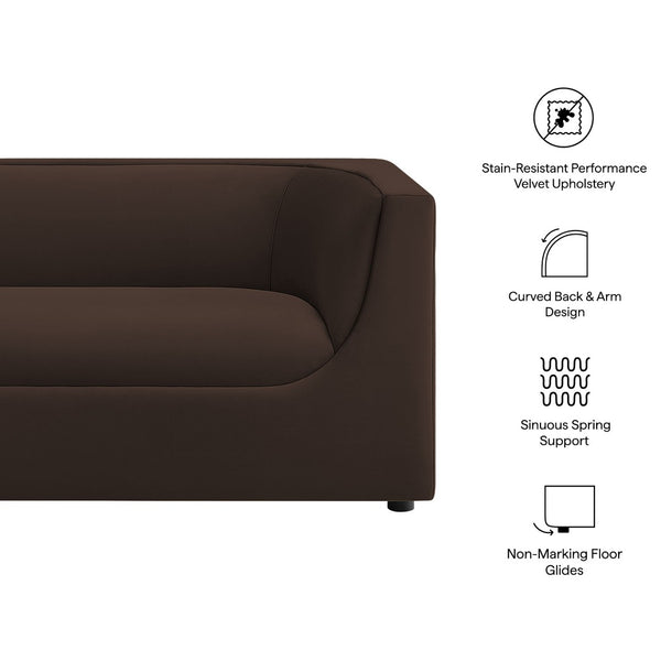 Modway Furniture Hilda Sculptural Performance Velvet Loveseat with Curved Wraparound Back for Modern Living Chocolate Brown EEI-7565-CHB