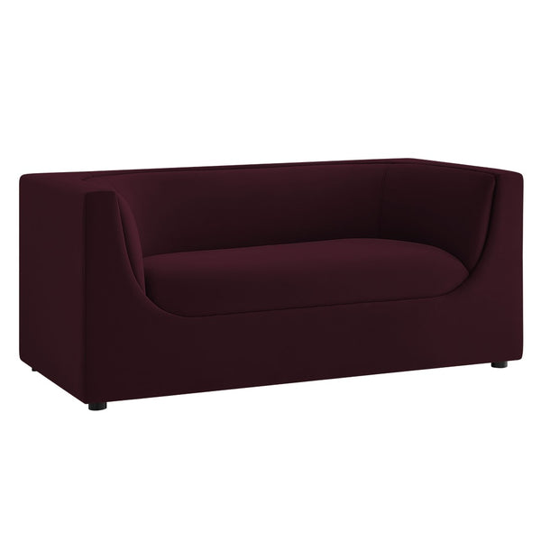 Modway Furniture Hilda Sculptural Performance Velvet Loveseat with Curved Wraparound Back for Modern Living Mulberry EEI-7565-MUL