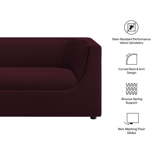 Modway Furniture Hilda Sculptural Performance Velvet Loveseat with Curved Wraparound Back for Modern Living Mulberry EEI-7565-MUL