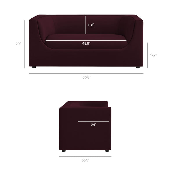 Modway Furniture Hilda Sculptural Performance Velvet Loveseat with Curved Wraparound Back for Modern Living Mulberry EEI-7565-MUL