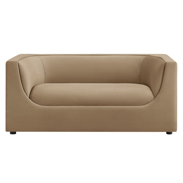 Modway Furniture Hilda Sculptural Performance Velvet Loveseat with Curved Wraparound Back for Modern Living Taupe EEI-7565-TAU