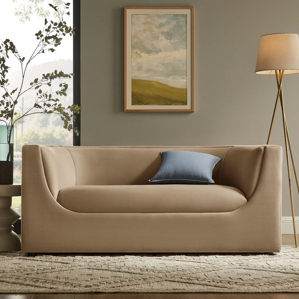 Modway Furniture Hilda Sculptural Performance Velvet Loveseat with Curved Wraparound Back for Modern Living Taupe EEI-7565-TAU