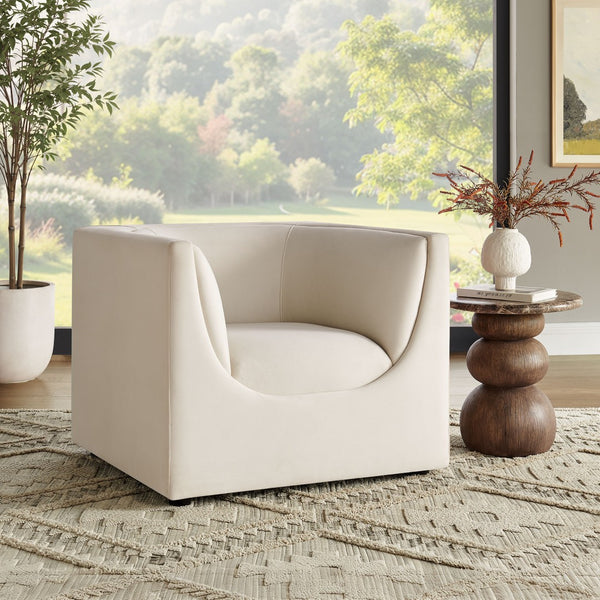 Modway Furniture Hilda Barrel Accent Chair Sculptural Velvet Lounge Seat for Contemporary Living Rooms Alabaster EEI-7566-ALA