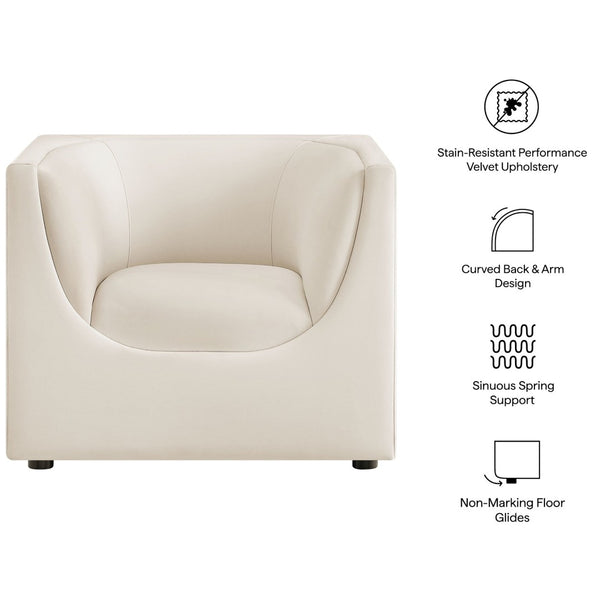 Modway Furniture Hilda Barrel Accent Chair Sculptural Velvet Lounge Seat for Contemporary Living Rooms Alabaster EEI-7566-ALA