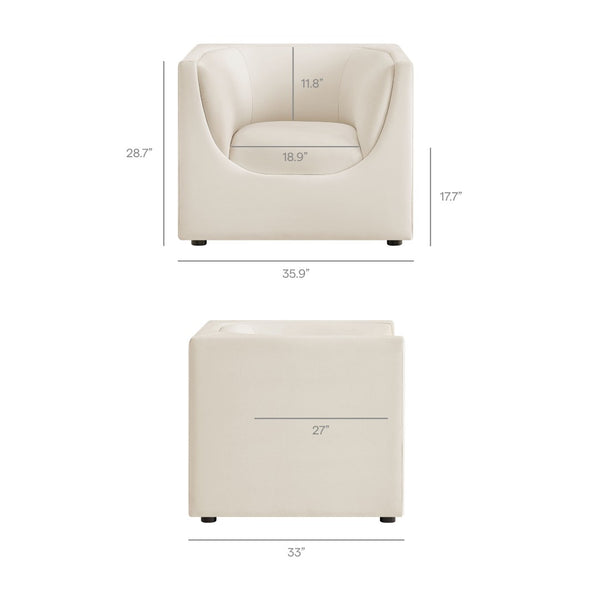 Modway Furniture Hilda Barrel Accent Chair Sculptural Velvet Lounge Seat for Contemporary Living Rooms Alabaster EEI-7566-ALA