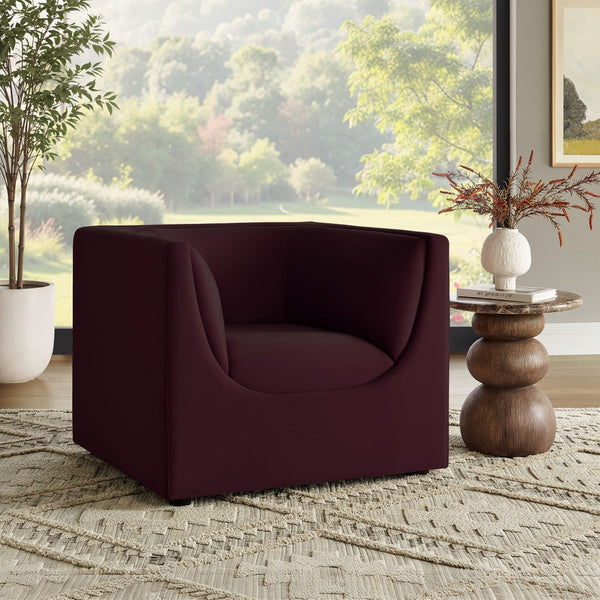 Modway Furniture Hilda Barrel Accent Chair Sculptural Velvet Lounge Seat for Contemporary Living Rooms Mulberry EEI-7566-MUL