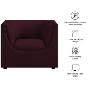 Modway Furniture Hilda Barrel Accent Chair Sculptural Velvet Lounge Seat for Contemporary Living Rooms Mulberry EEI-7566-MUL