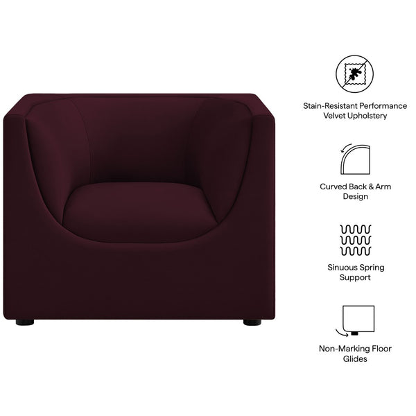 Modway Furniture Hilda Barrel Accent Chair Sculptural Velvet Lounge Seat for Contemporary Living Rooms Mulberry EEI-7566-MUL