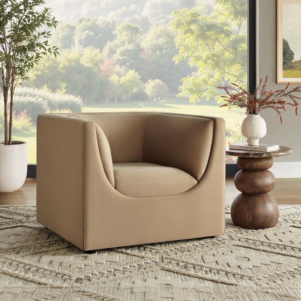 Modway Furniture Hilda Barrel Accent Chair Sculptural Velvet Lounge Seat for Contemporary Living Rooms Taupe EEI-7566-TAU