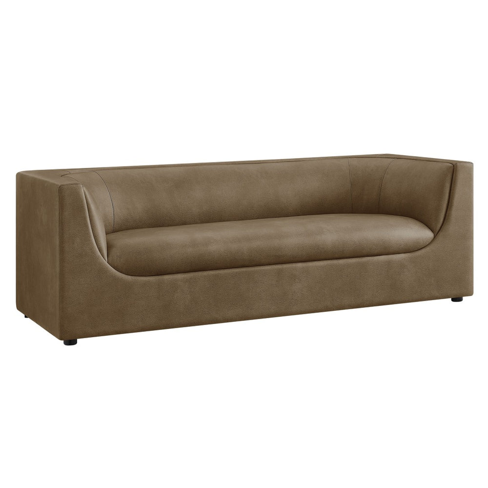 Modway Furniture Hilda Sculptural Curved Sofa with Pebbled Vegan Leather for Modern Living Rooms Mushroom EEI-7567-MUS