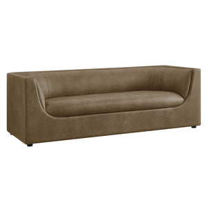 Modway Furniture Hilda Sculptural Curved Sofa with Pebbled Vegan Leather for Modern Living Rooms Mushroom EEI-7567-MUS