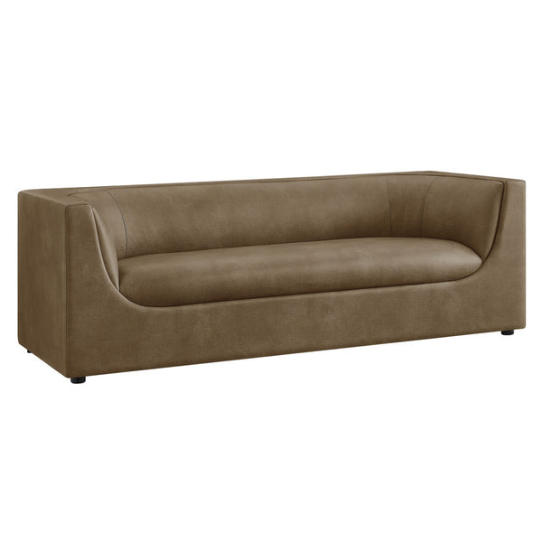 Modway Furniture Hilda Sculptural Curved Sofa with Pebbled Vegan Leather for Modern Living Rooms Mushroom EEI-7567-MUS