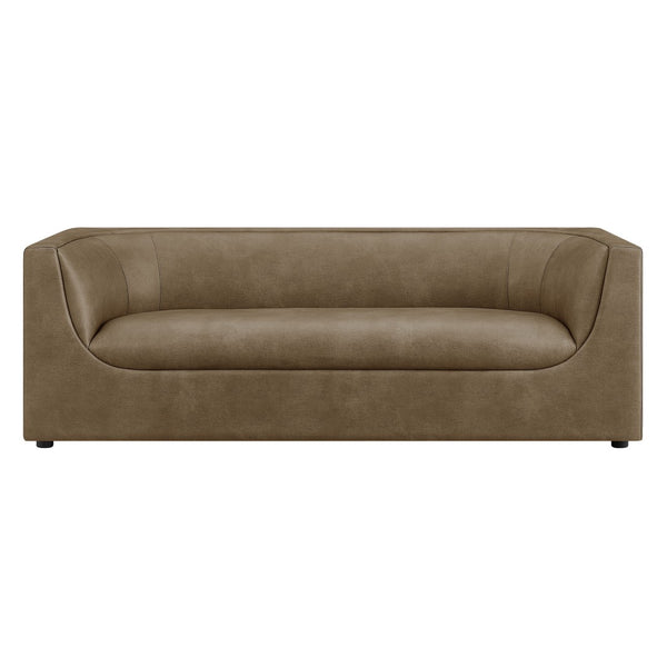 Modway Furniture Hilda Sculptural Curved Sofa with Pebbled Vegan Leather for Modern Living Rooms Mushroom EEI-7567-MUS