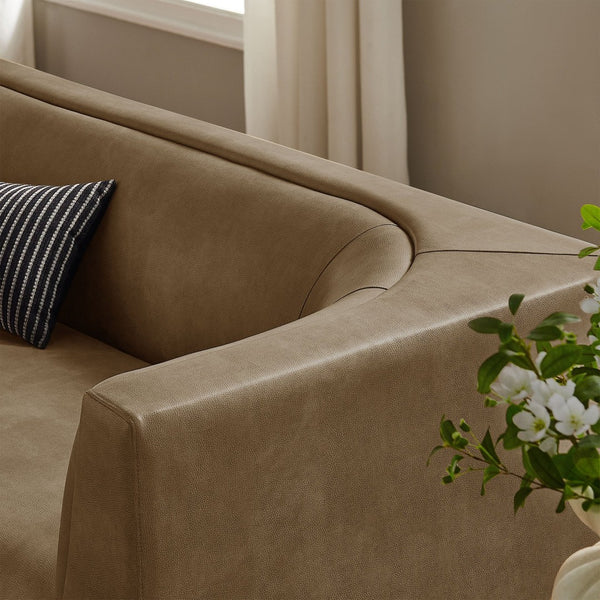 Modway Furniture Hilda Sculptural Curved Sofa with Pebbled Vegan Leather for Modern Living Rooms Mushroom EEI-7567-MUS