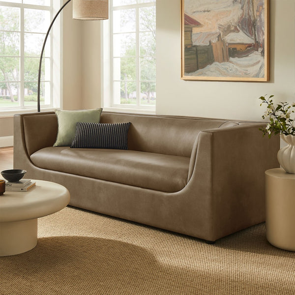 Modway Furniture Hilda Sculptural Curved Sofa with Pebbled Vegan Leather for Modern Living Rooms Mushroom EEI-7567-MUS