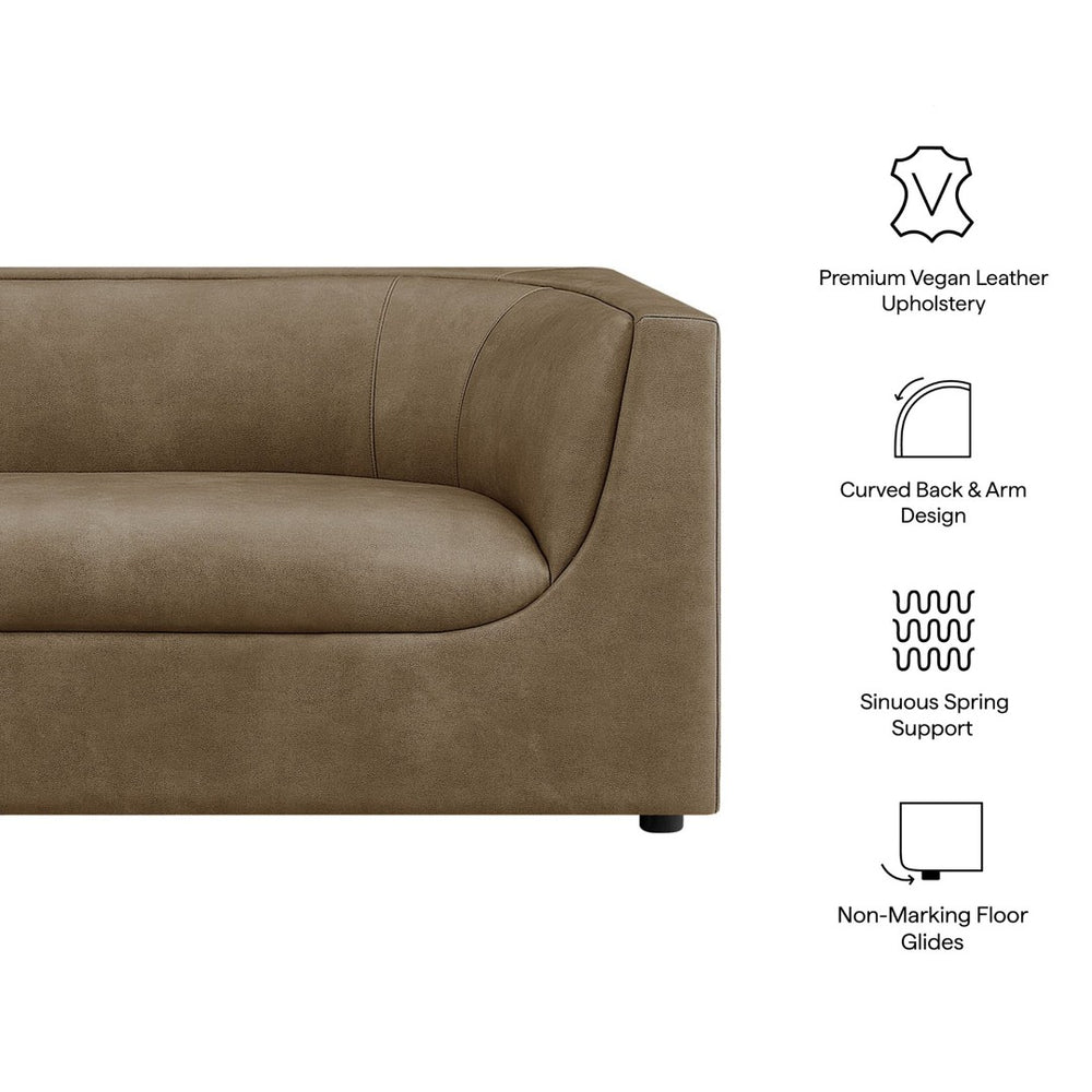 Modway Furniture Hilda Sculptural Curved Sofa with Pebbled Vegan Leather for Modern Living Rooms Mushroom EEI-7567-MUS