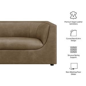 Modway Furniture Hilda Sculptural Curved Sofa with Pebbled Vegan Leather for Modern Living Rooms Mushroom EEI-7567-MUS