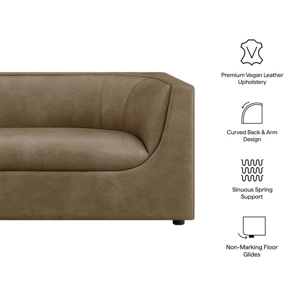 Modway Furniture Hilda Sculptural Curved Sofa with Pebbled Vegan Leather for Modern Living Rooms Mushroom EEI-7567-MUS