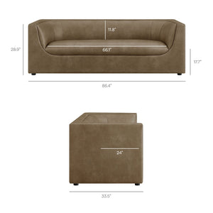 Modway Furniture Hilda Sculptural Curved Sofa with Pebbled Vegan Leather for Modern Living Rooms Mushroom EEI-7567-MUS