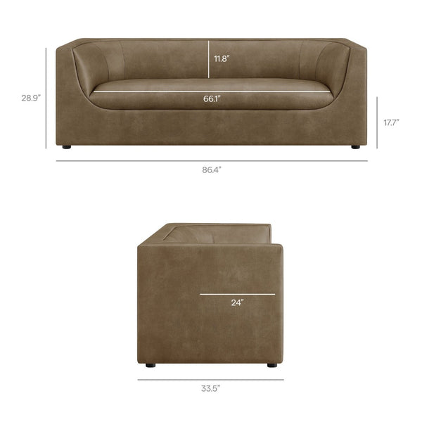 Modway Furniture Hilda Sculptural Curved Sofa with Pebbled Vegan Leather for Modern Living Rooms Mushroom EEI-7567-MUS
