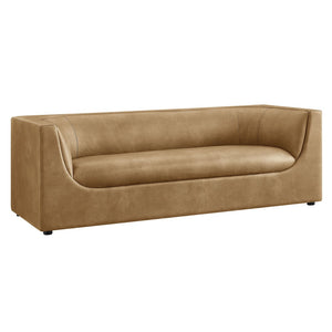 Modway Furniture Hilda Sculptural Curved Sofa with Pebbled Vegan Leather for Modern Living Rooms Toast EEI-7567-TST