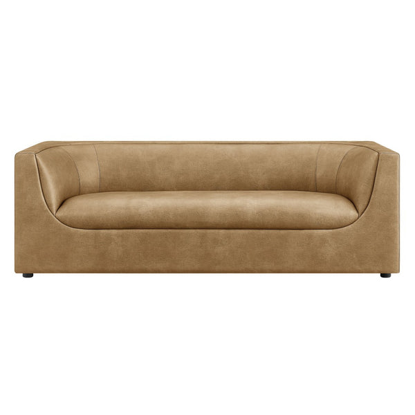 Modway Furniture Hilda Sculptural Curved Sofa with Pebbled Vegan Leather for Modern Living Rooms Toast EEI-7567-TST