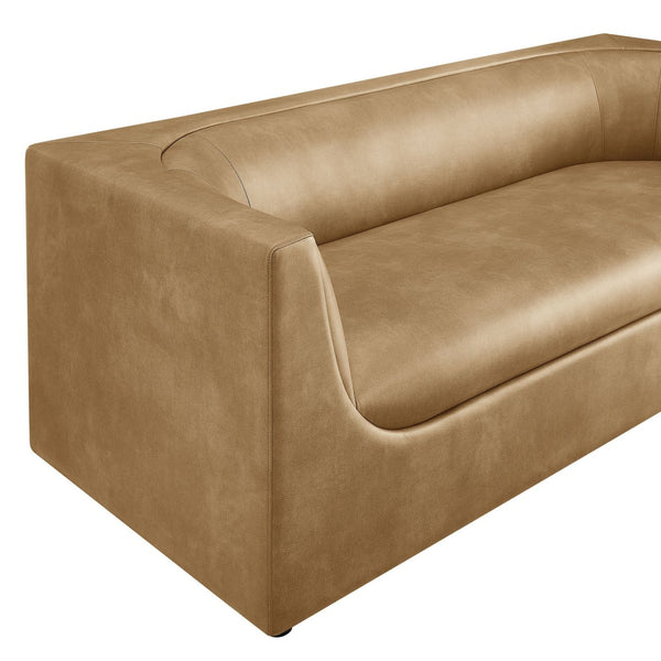 Modway Furniture Hilda Sculptural Curved Sofa with Pebbled Vegan Leather for Modern Living Rooms Toast EEI-7567-TST