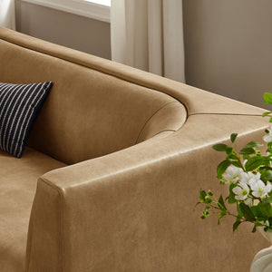 Modway Furniture Hilda Sculptural Curved Sofa with Pebbled Vegan Leather for Modern Living Rooms Toast EEI-7567-TST