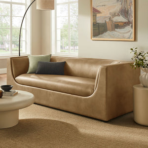 Modway Furniture Hilda Sculptural Curved Sofa with Pebbled Vegan Leather for Modern Living Rooms Toast EEI-7567-TST