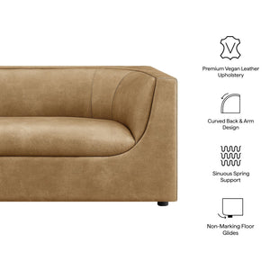 Modway Furniture Hilda Sculptural Curved Sofa with Pebbled Vegan Leather for Modern Living Rooms Toast EEI-7567-TST