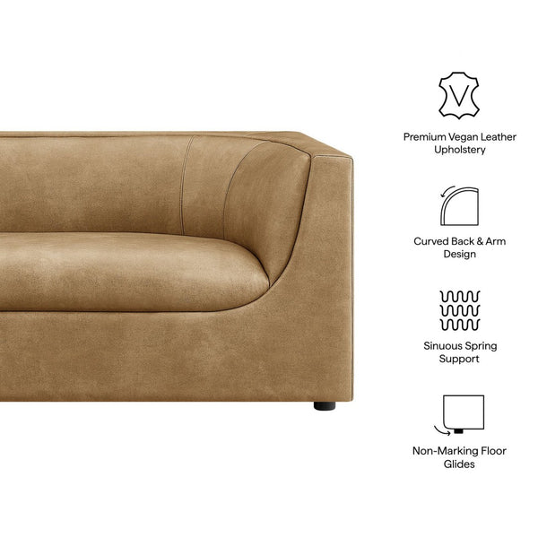 Modway Furniture Hilda Sculptural Curved Sofa with Pebbled Vegan Leather for Modern Living Rooms Toast EEI-7567-TST