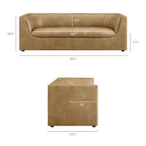 Modway Furniture Hilda Sculptural Curved Sofa with Pebbled Vegan Leather for Modern Living Rooms Toast EEI-7567-TST