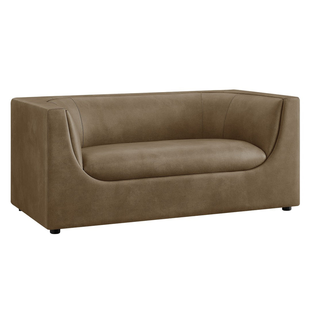 Modway Furniture Hilda Curved Vegan Leather Loveseat with Sculptural Wraparound Back for Modern Living Rooms Mushroom EEI-7568-MUS