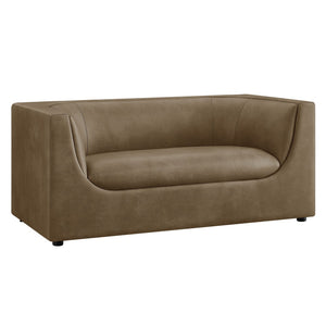 Modway Furniture Hilda Curved Vegan Leather Loveseat with Sculptural Wraparound Back for Modern Living Rooms Mushroom EEI-7568-MUS