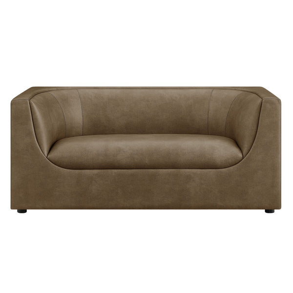 Modway Furniture Hilda Curved Vegan Leather Loveseat with Sculptural Wraparound Back for Modern Living Rooms Mushroom EEI-7568-MUS