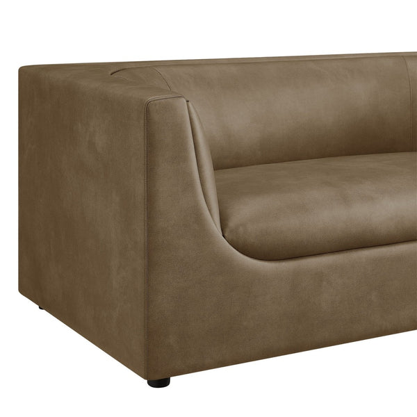 Modway Furniture Hilda Curved Vegan Leather Loveseat with Sculptural Wraparound Back for Modern Living Rooms Mushroom EEI-7568-MUS