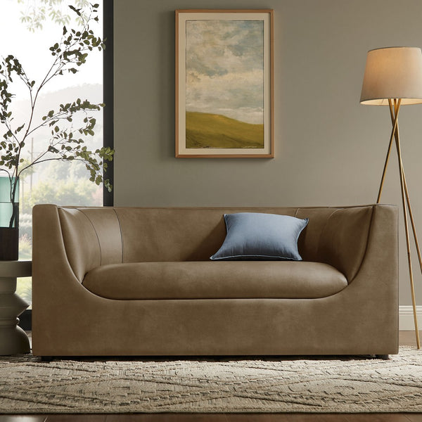 Modway Furniture Hilda Curved Vegan Leather Loveseat with Sculptural Wraparound Back for Modern Living Rooms Mushroom EEI-7568-MUS