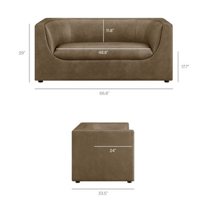Modway Furniture Hilda Curved Vegan Leather Loveseat with Sculptural Wraparound Back for Modern Living Rooms Mushroom EEI-7568-MUS