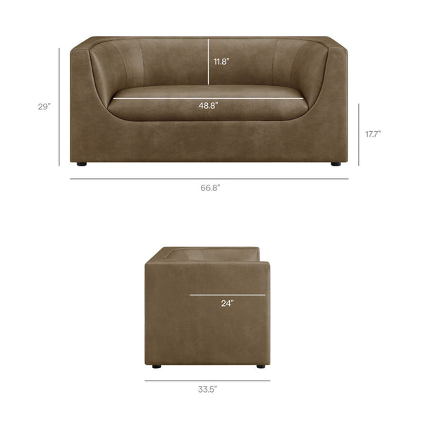 Modway Furniture Hilda Curved Vegan Leather Loveseat with Sculptural Wraparound Back for Modern Living Rooms Mushroom EEI-7568-MUS