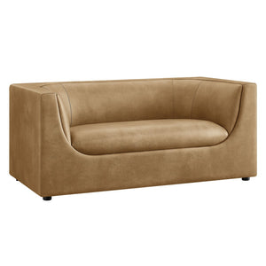 Modway Furniture Hilda Curved Vegan Leather Loveseat with Sculptural Wraparound Back for Modern Living Rooms Toast EEI-7568-TST