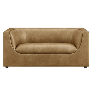 Modway Furniture Hilda Curved Vegan Leather Loveseat with Sculptural Wraparound Back for Modern Living Rooms Toast EEI-7568-TST