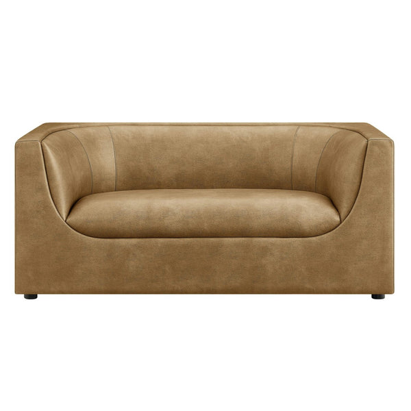 Modway Furniture Hilda Curved Vegan Leather Loveseat with Sculptural Wraparound Back for Modern Living Rooms Toast EEI-7568-TST