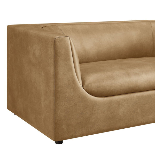 Modway Furniture Hilda Curved Vegan Leather Loveseat with Sculptural Wraparound Back for Modern Living Rooms Toast EEI-7568-TST
