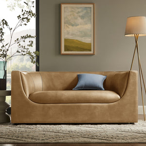 Modway Furniture Hilda Curved Vegan Leather Loveseat with Sculptural Wraparound Back for Modern Living Rooms Toast EEI-7568-TST