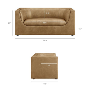 Modway Furniture Hilda Curved Vegan Leather Loveseat with Sculptural Wraparound Back for Modern Living Rooms Toast EEI-7568-TST