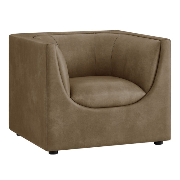 Modway Furniture Hilda Sculptural Lounge Chair with Pebbled Vegan Leather and Curved Wraparound Arms Mushroom EEI-7569-MUS